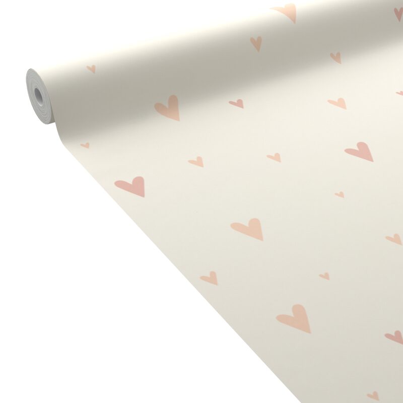 Papier peint intissé HEARTS coloris vieux rose et beige rosé