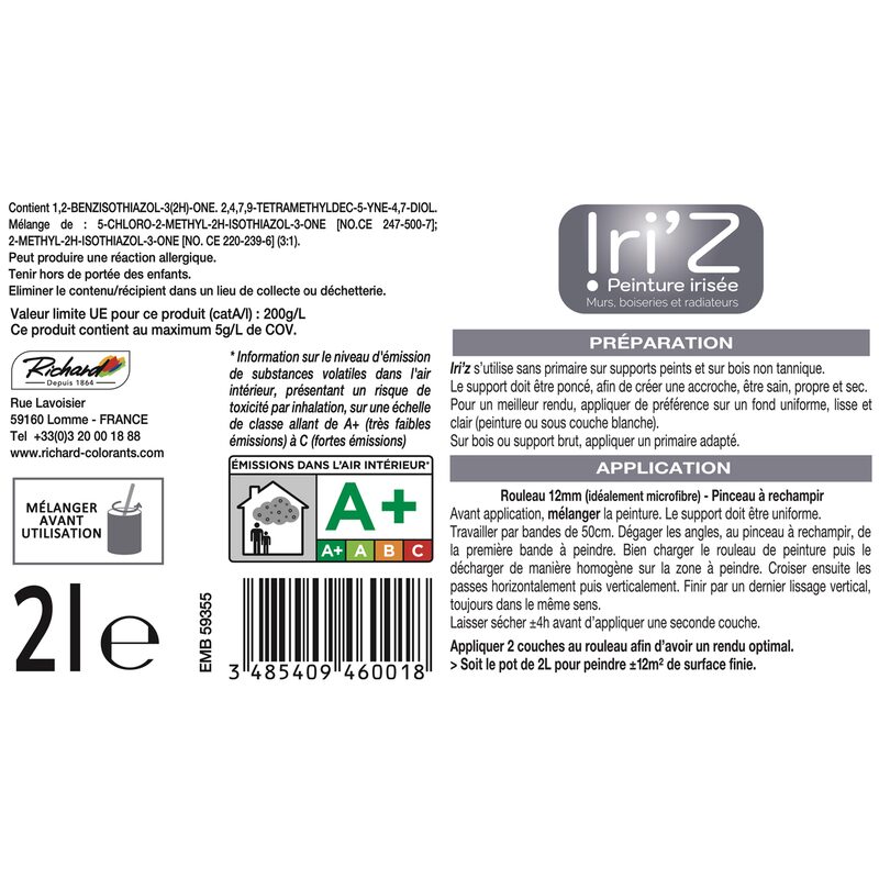 Peinture IRIZ Acrylique gris du Gabon Brillant 2 L