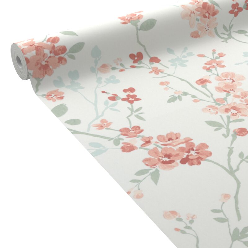 Papier peint intissé EMELIE coloris Rose et vert bleuté