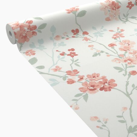 Papier peint intissé EMELIE coloris Rose et vert bleuté