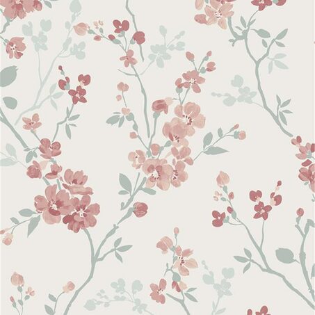 Papier peint intissé EMELIE coloris Rose et vert bleuté