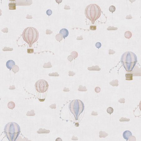 Papier peint intissé AIR BALLOON beige taupe, rose et bleu