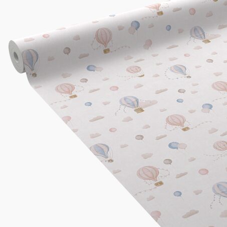 Papier peint intissé AIR BALLOON beige taupe, rose et bleu