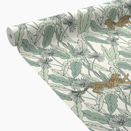 Caselio Papier peint intissé FELINDRA vert feuille et doré