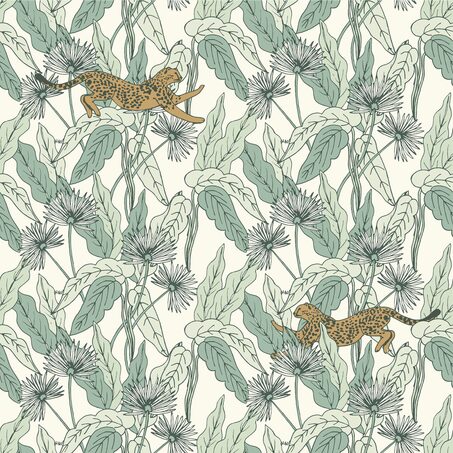 Papier peint intissé FELINDRA coloris vert feuille et doré