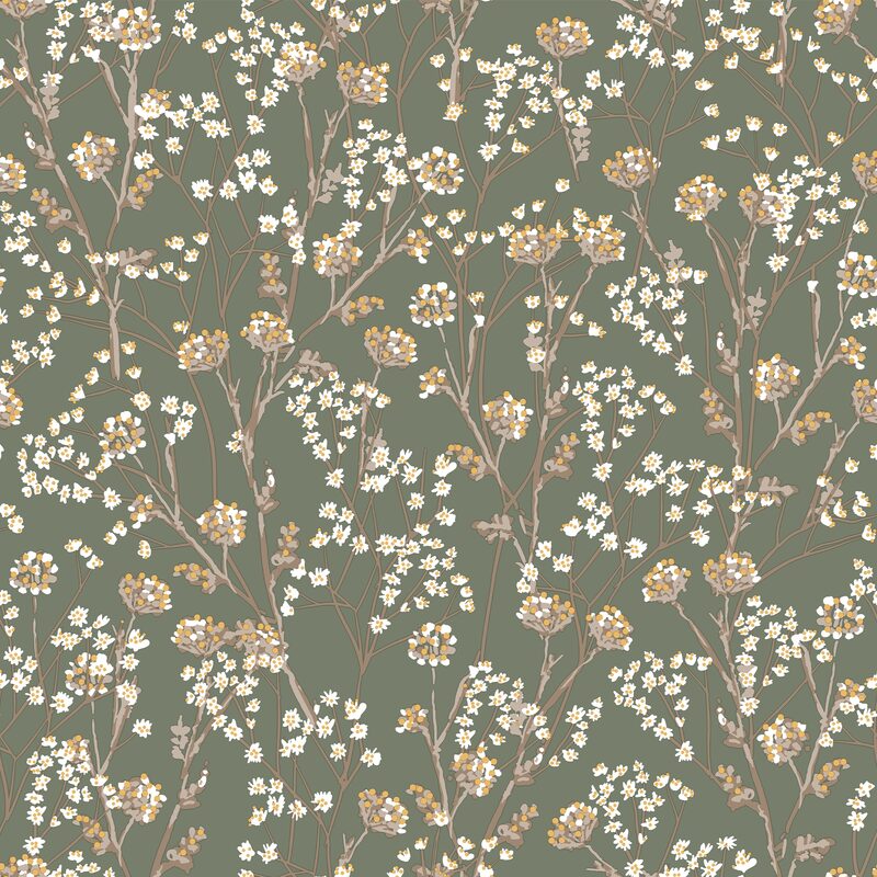 Papier peint intissé MANOA coloris vert kaki et ocre