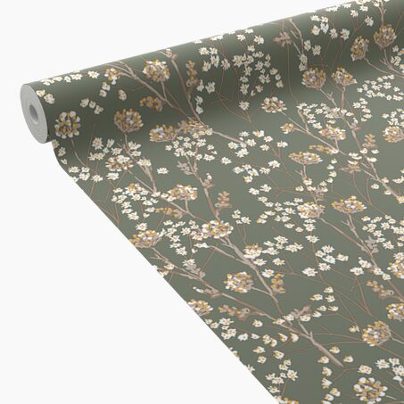 Papier peint intissé MANOA coloris vert kaki et ocre