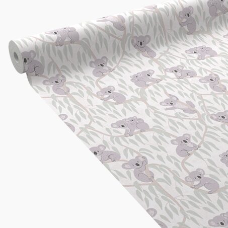 Papier peint intissé KOALAS coloris vert feuille et gris