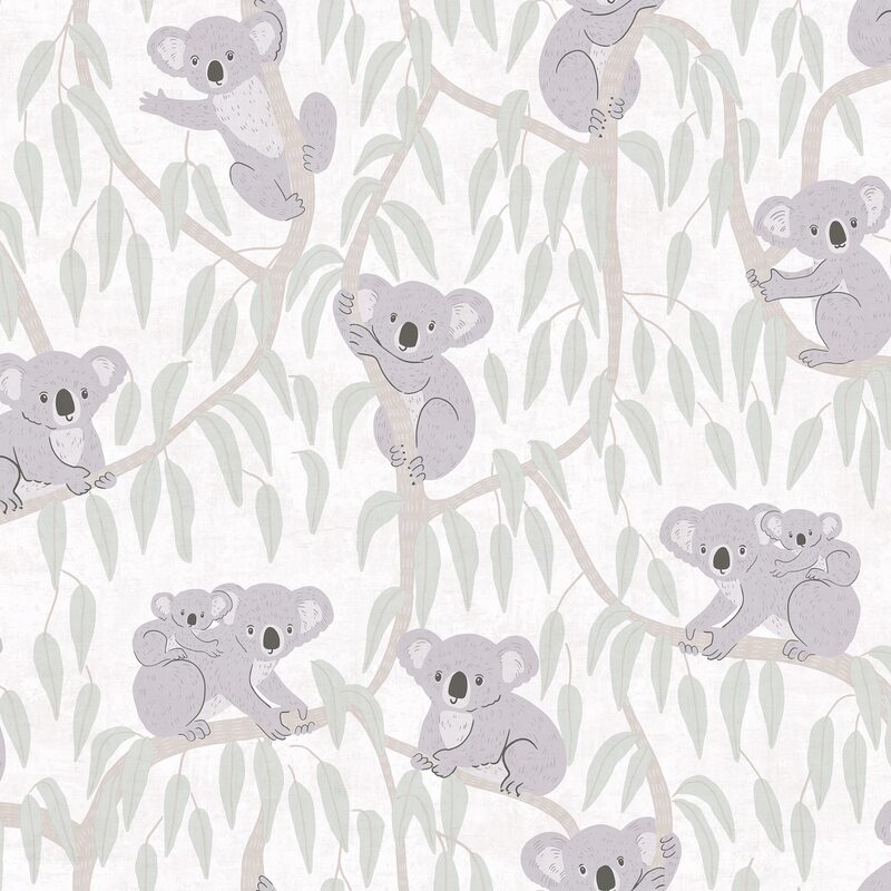 Papier peint intissé KOALAS coloris vert feuille et gris