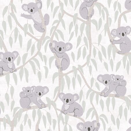 Papier peint intissé KOALAS coloris vert feuille et gris
