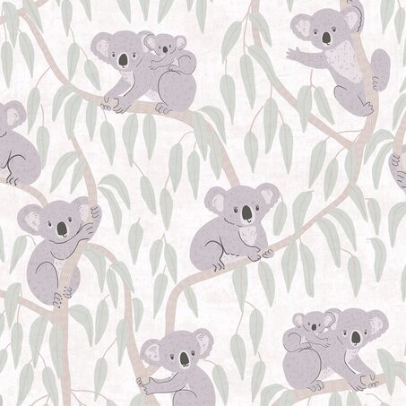 Papier peint intissé KOALAS coloris vert feuille et gris