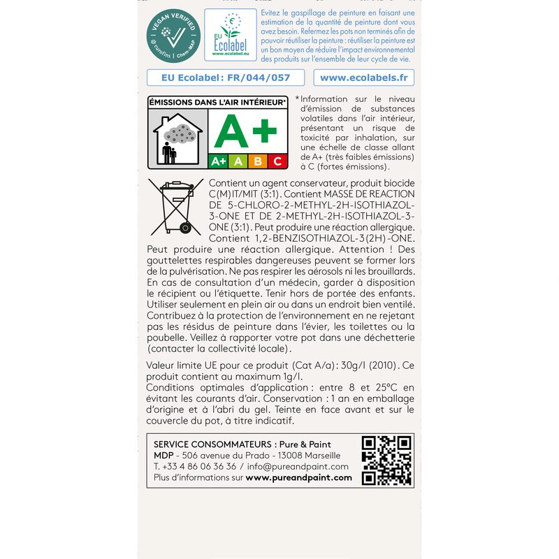 Peinture PURE AND PAINT Acrylique vert de gris Mat 2,5 L