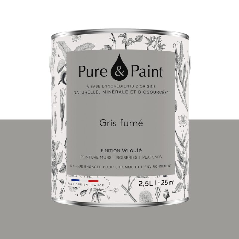Peinture PURE AND PAINT Acrylique gris fumé Mat 2,5 L