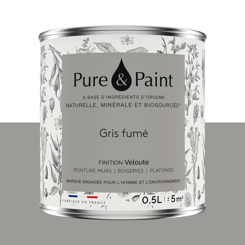 Peinture PURE AND PAINT Acrylique gris fumé Mat 0,5 L