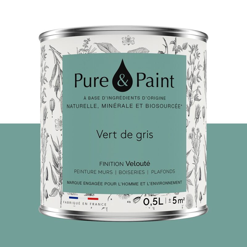 Peinture PURE AND PAINT Acrylique vert de gris Mat 0,5 L
