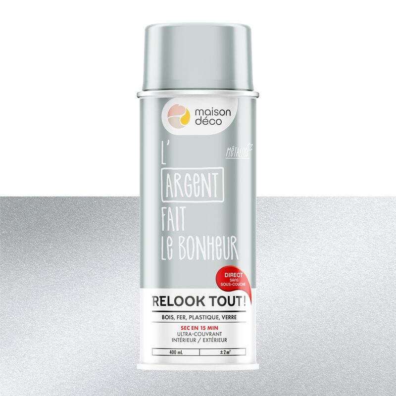 Maison déco Peinture  Acrylique argent Brillant 400 ML