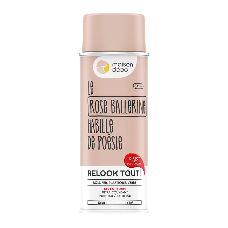 Maison déco Peinture  Acrylique rose ballerine Satiné 400 ML