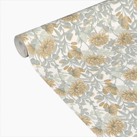 Papier peint intissé DAHLIA coloris vert de gris et ocre