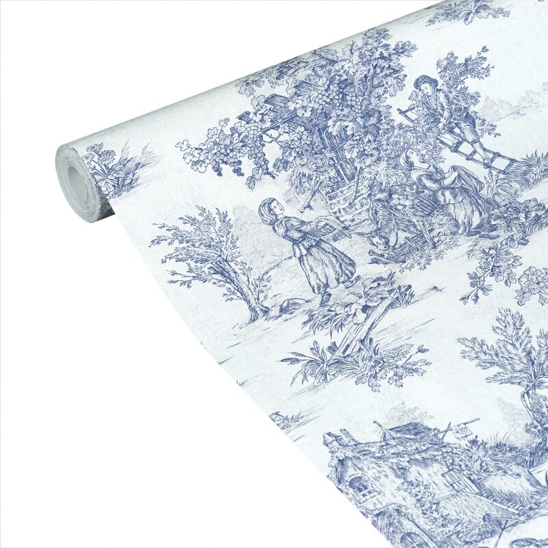 Papier peint intissé JOUY coloris bleu indigo