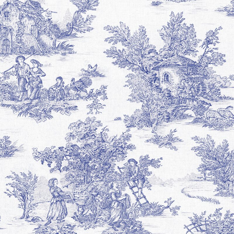 Papier peint intissé JOUY coloris bleu indigo
