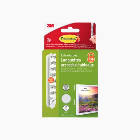 3M Fixation murale LANGUETTES TABLEAU EXTRA LARGE blanc
