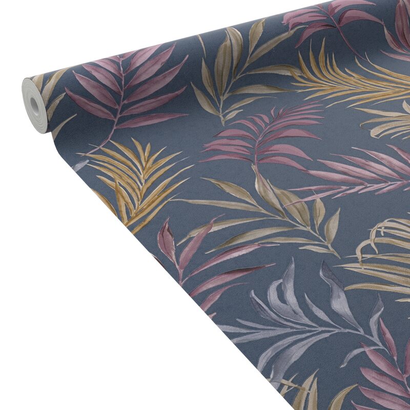 Papier peint intissé MIDNIGHT BOTANICA coloris bleu nuit et prune