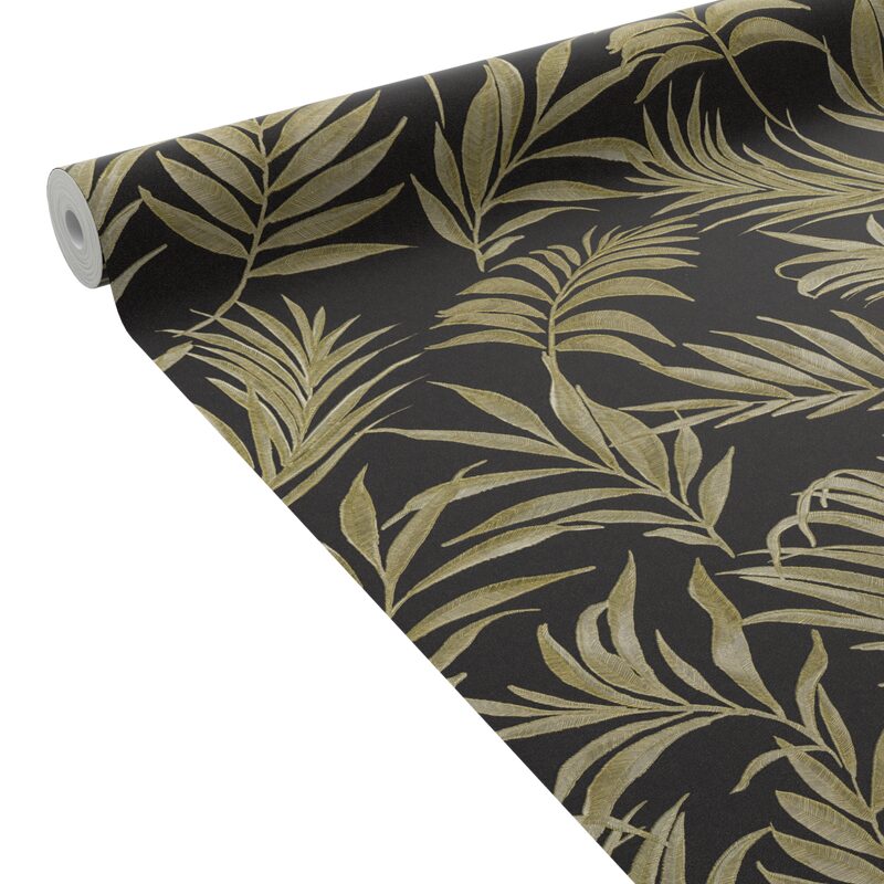 Papier peint intissé MIDNIGHT BOTANICA coloris noir et doré