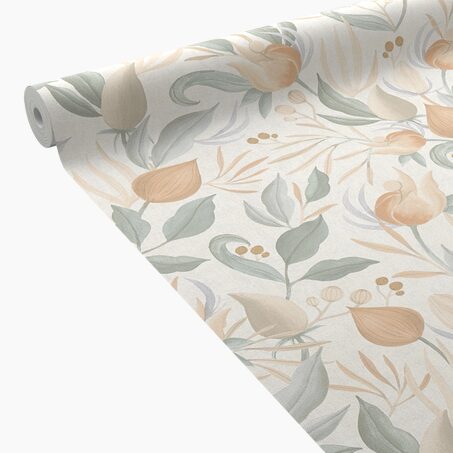 CosmoLiving Papier peint intissé STILL BLOOM vert de gris et rose orangé