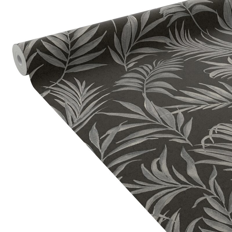 Papier peint intissé MIDNIGHT BOTANICA coloris noir et argenté