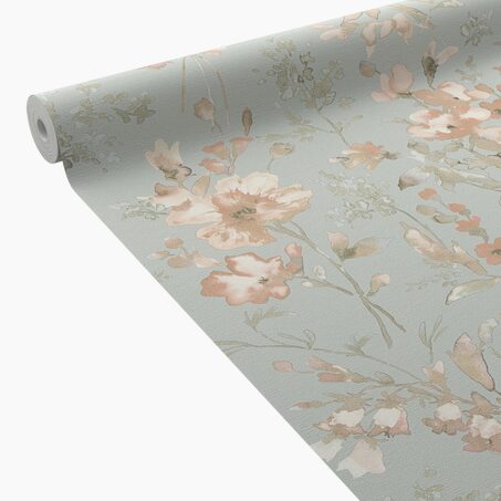 CosmoLiving Papier peint intissé PETAL POETRY bleu azurin et rose poudré