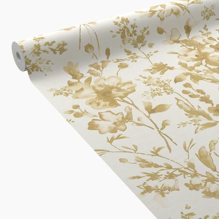 CosmoLiving Papier peint intissé PETAL POETRY blanc et doré