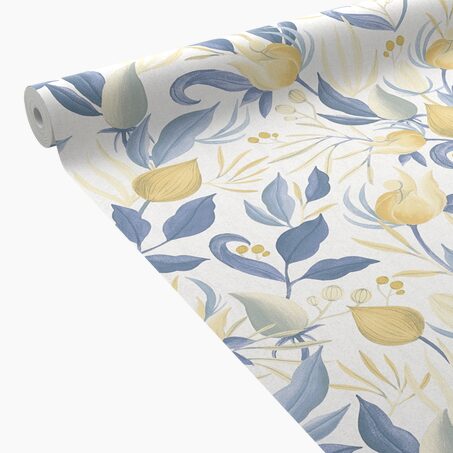 CosmoLiving Papier peint intissé STILL BLOOM bleu pétrole et ocre