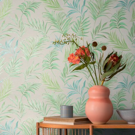 Papier peint intissé MIDNIGHT BOTANICA coloris blanc et vert pistache