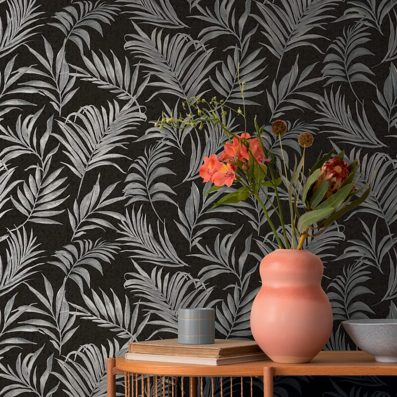 Papier peint intissé MIDNIGHT BOTANICA coloris noir et argenté
