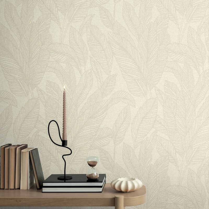 Papier peint intissé GOLDEN FERN coloris blanc chaud