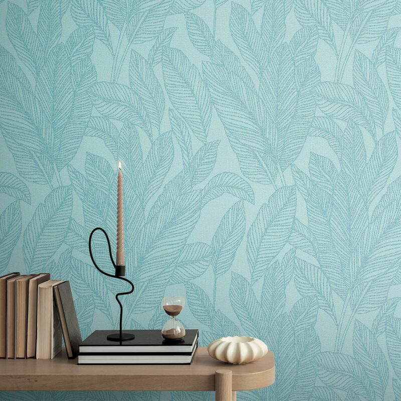 Papier peint intissé GOLDEN FERN coloris bleu azurin