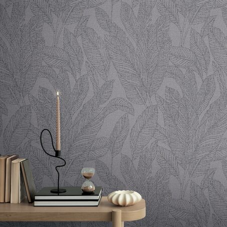 Papier peint intissé GOLDEN FERN coloris gris acier