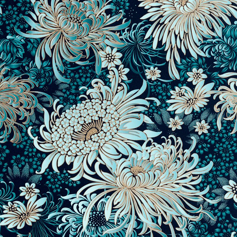 Papier peint bistrot feuille couleur bleu paon - Muralconcept